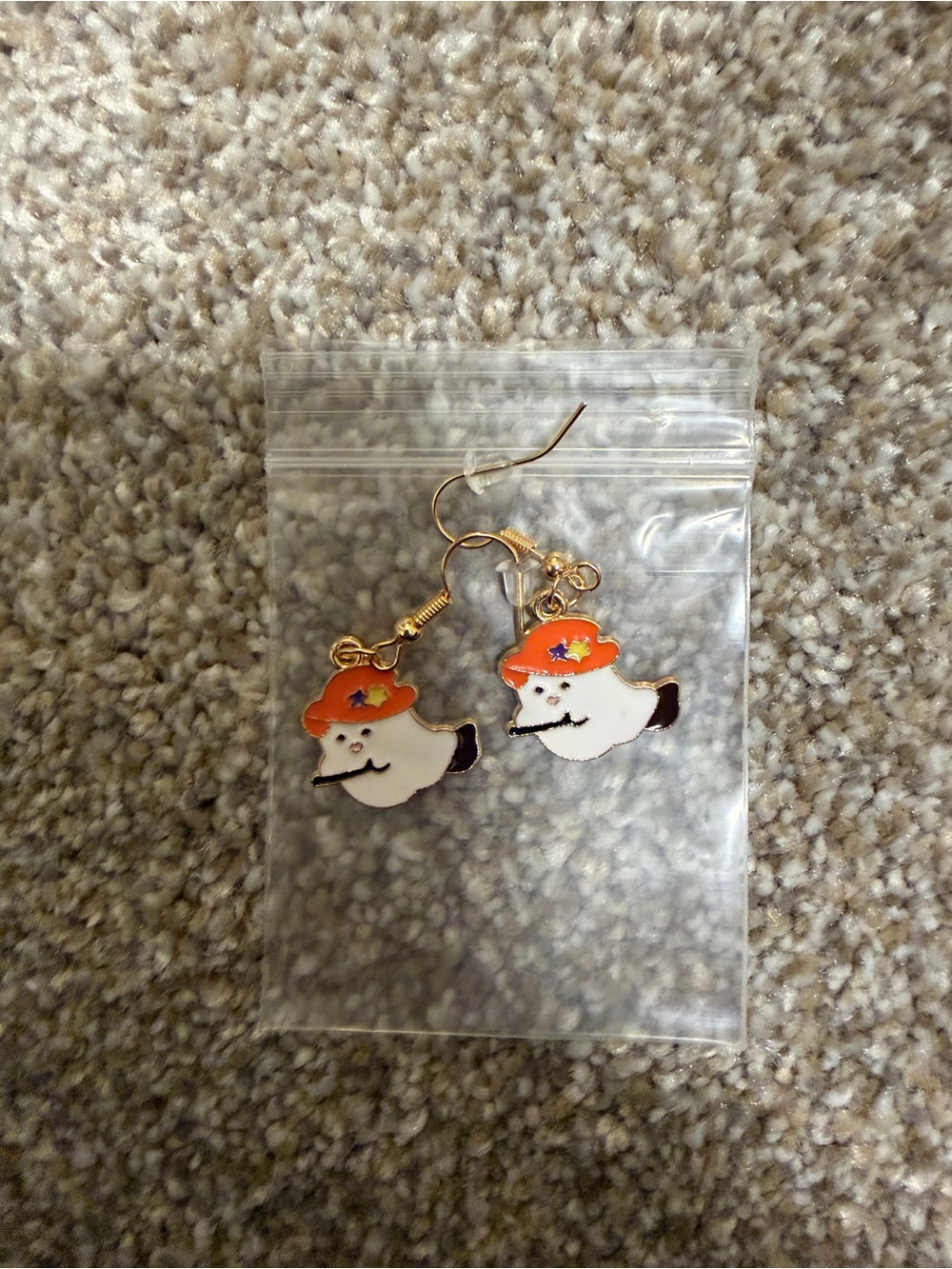 Cute Orange Hat Ghost Dangle Earrings - Accessories